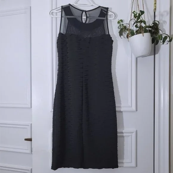 FRANK LYMAN Metallic Beaded Ring Neck Sweetheart Chiffon Tiered Dress- S… - Picture 4 of 15